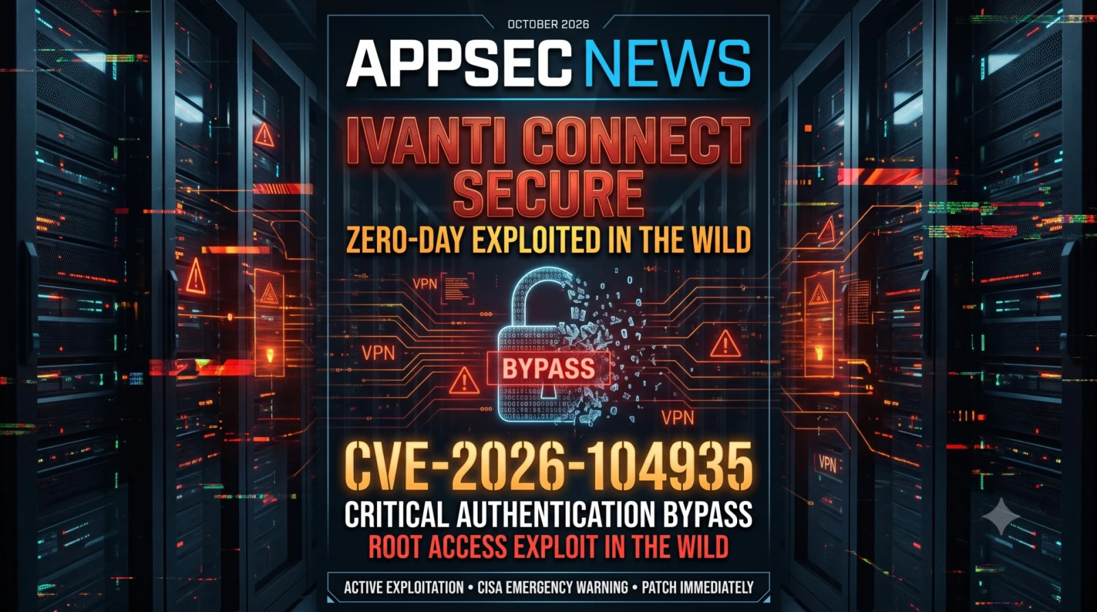 Illustration of a VPN gateway arch with three linked chain segments forced through its lock, glowing red at the top.